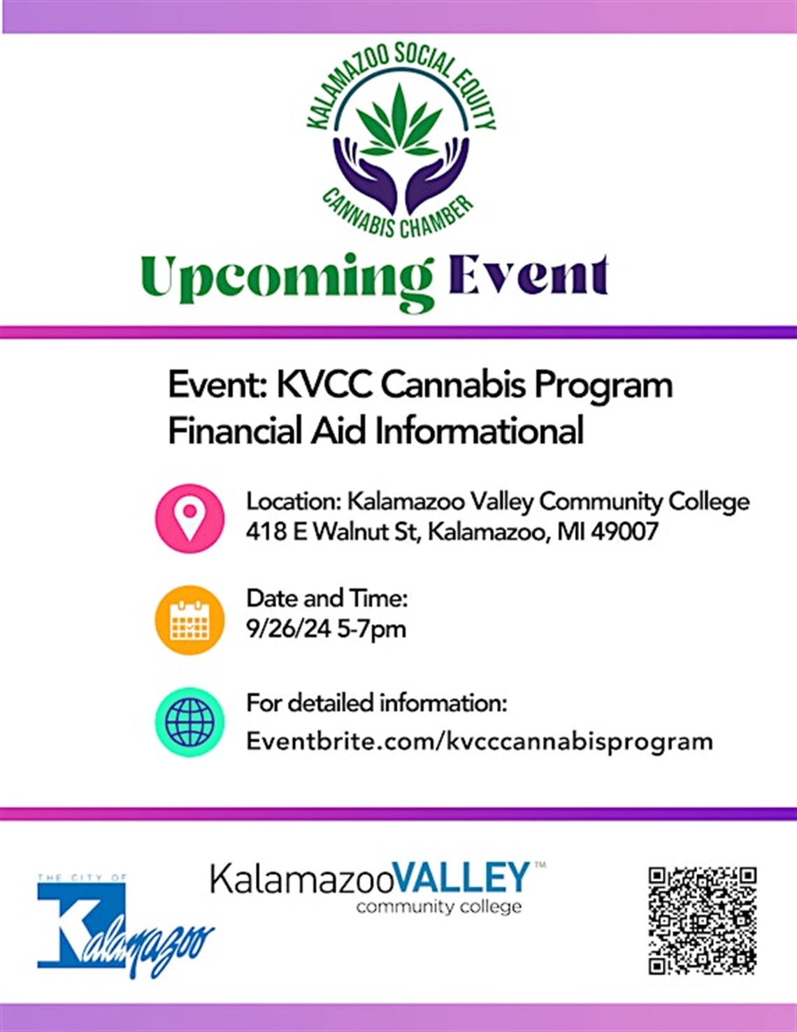 Flyer with details about a 9/26/24 cannabis chamber event at KVCC