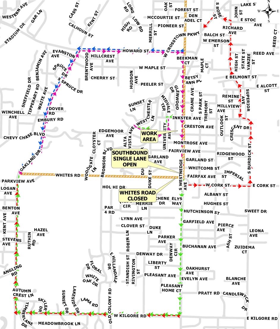 Detour for whites/westnedge intersection work