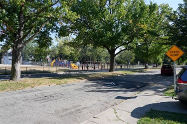 Speed hump on Lane Blvd near Washington Writers' Academy